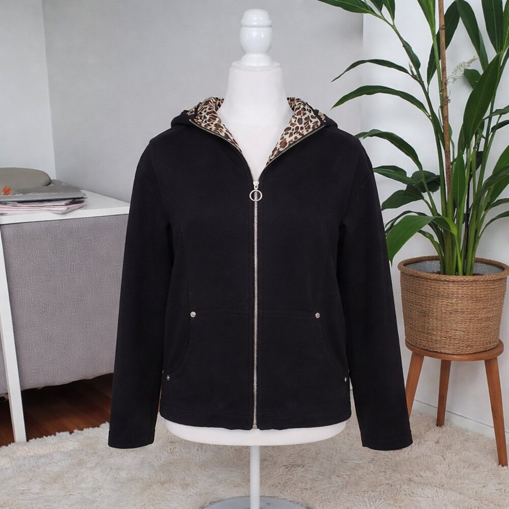 Dress Barn Jersey Knit Jacket – Leopard Print Lined Hood | XL Petite - Picture 2 of 4